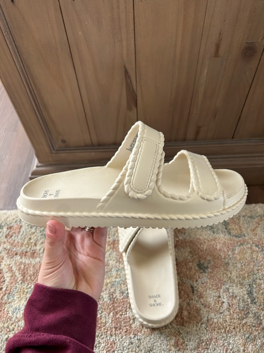 Shade & Shore Cream Braided Double-Strap Slide Sandals